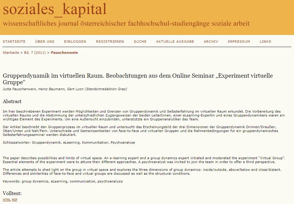Online-Seminar: "Experiment virtuelle Gruppe" 1