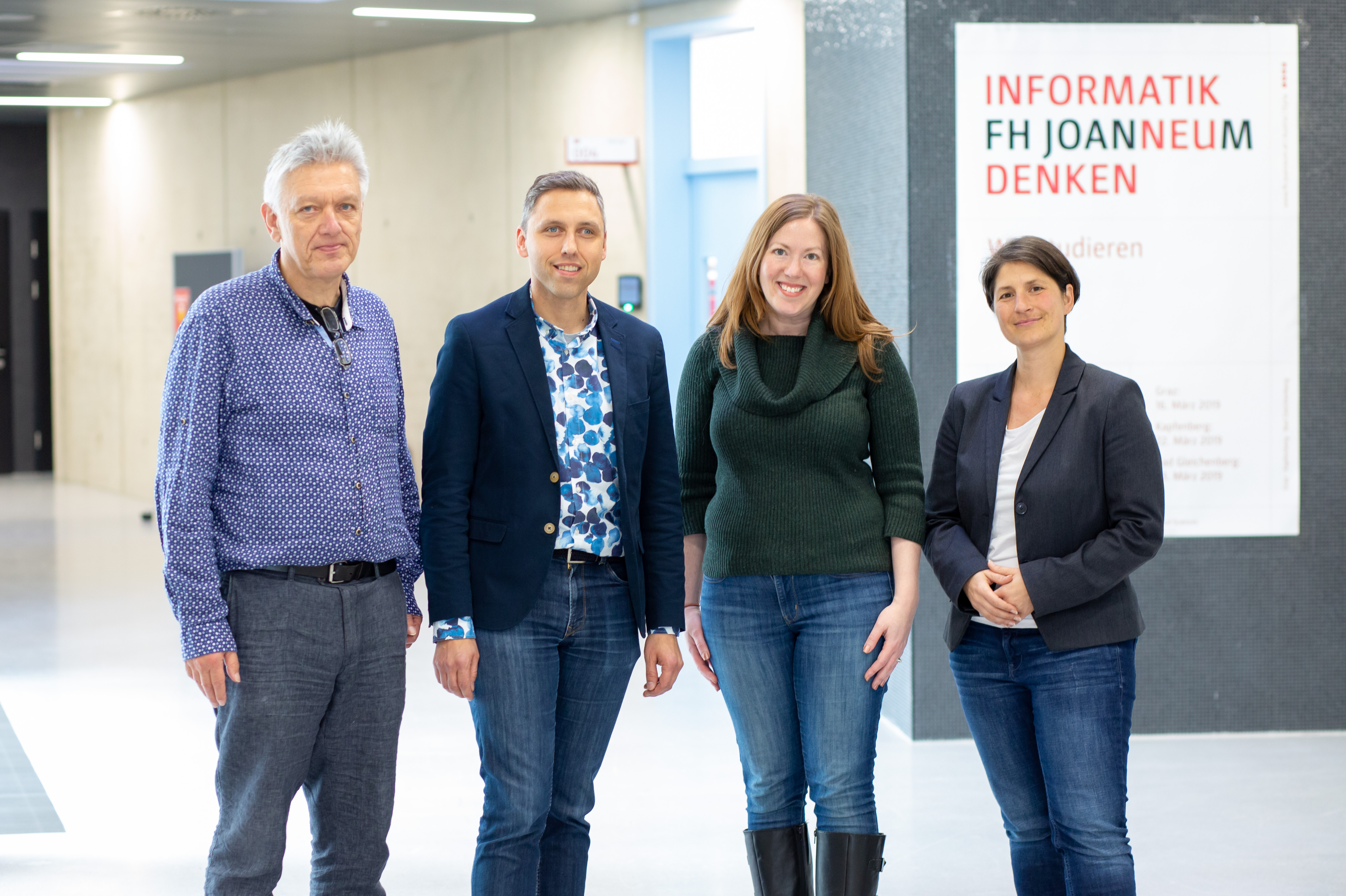 Heinz Wittenbrink, Dozent am Masterstudiengang „Content-Strategie / Content Strategy“, Robert Gutounig, Leiter des gleichnamigen Masterstudiengangs, Margot Bloomstein, Content-Strategie-Beraterin, sowie Kerstin Slamanig, Geschäftsführerin des Bildungsnetzwerks Steiermark.