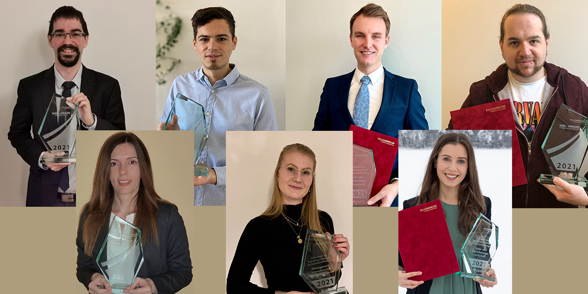 Die Gewinnerinnen und Gewinner, v.l.n.r (oben): Albert Golds, Manuel Hacker, Clemens Harb, Michael Roitinger, (unten) v.l.n.r.: Regina Schalk, Julia Schieder, Katharina Serschön. Foto: privat / FH JOANNEUM GRAWE High Potential Awards 2021 1