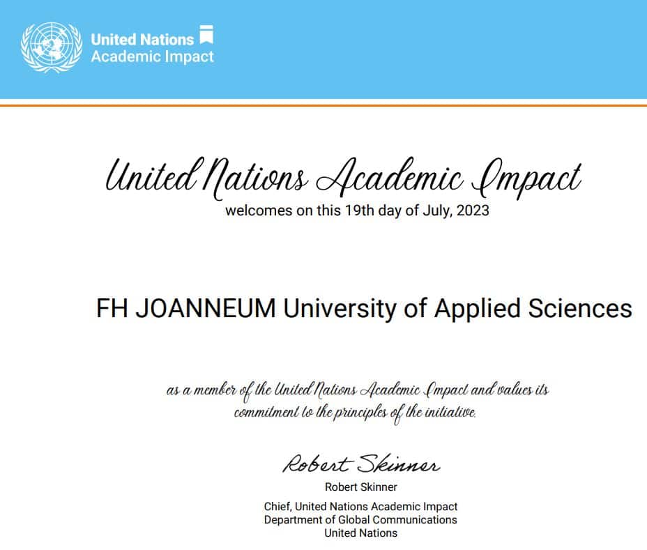 FH JOANNEUM wird Mitglied des United Nations Academic Impact (UNAI)