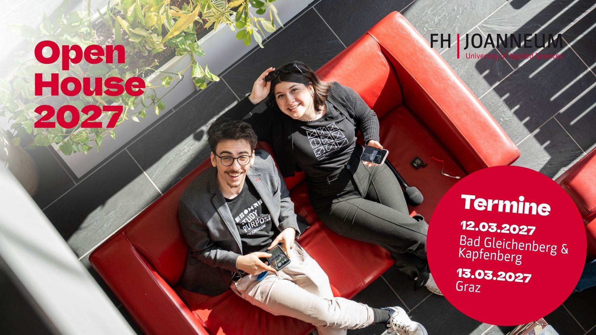 Besuchen Sie die FH JOANNEUM beim Open House 2027 in Graz, Kapfenberg und Bad Gleichenberg