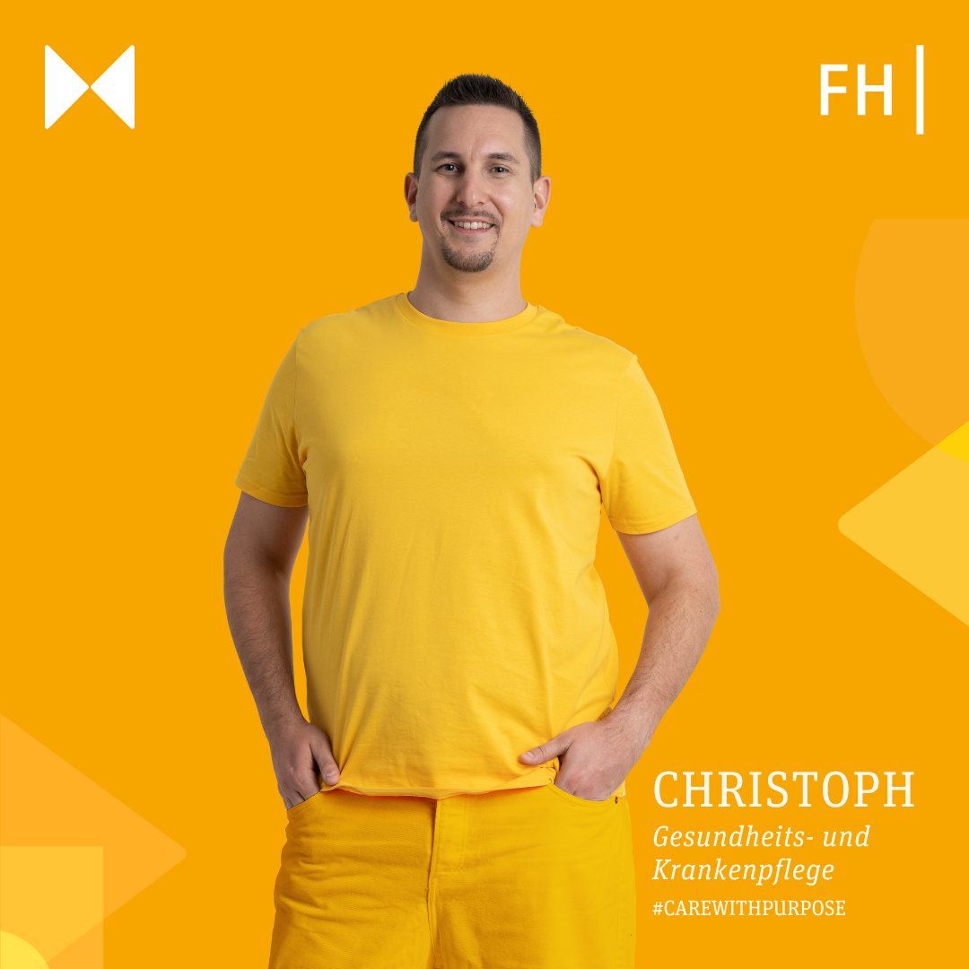 Testimonial Christoph Lackner vor gelbem Hintergrund